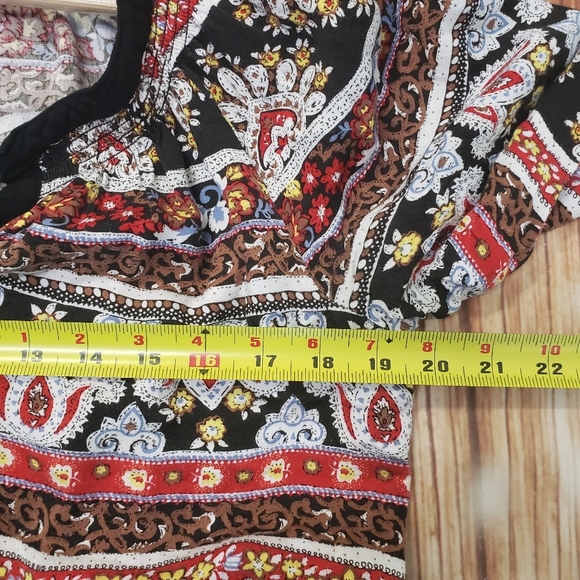 Daniel Rainn Boho Bohemian Flowy Tunic Top Geometric Hippie 70s Long Sleeve - Picture 7 of 10